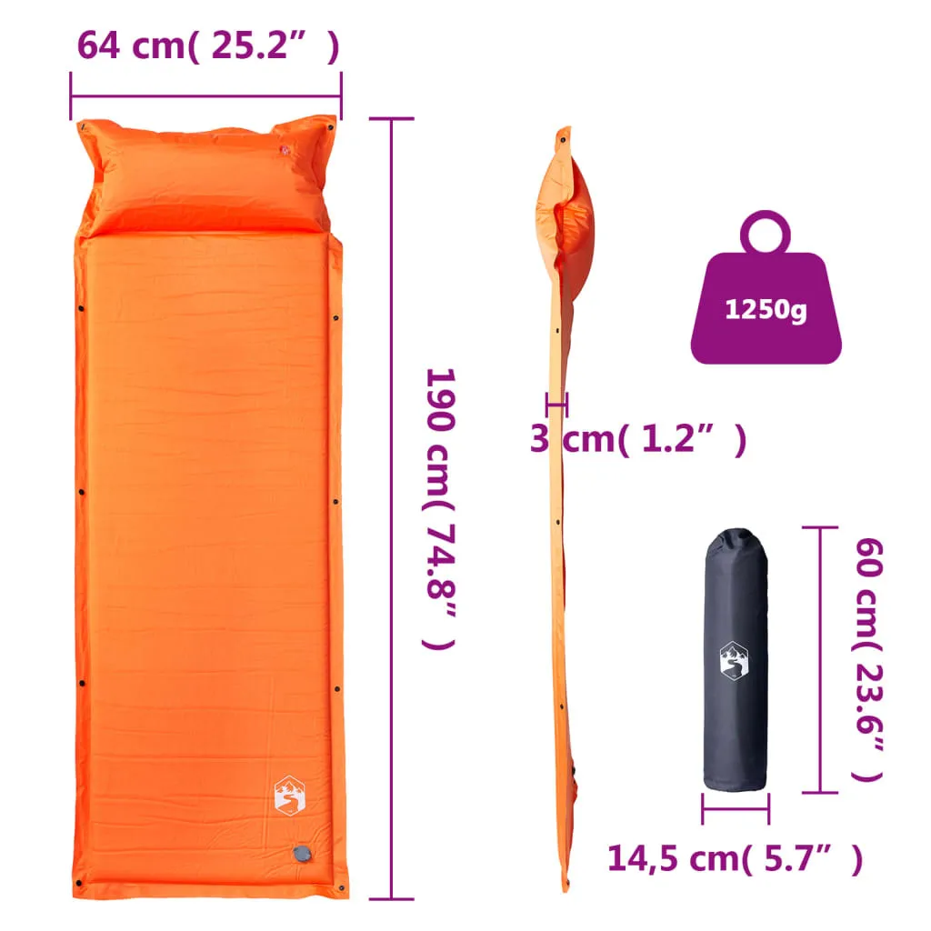 Matelas auto-gonflant avec coussin intégré Orange XL pour camping