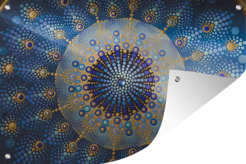 MuchoWow 60x40 cm Outdoor-Poster Gartendeko Sichtschutz Garten Poster für den Garten Kreis - Mandala - Blau - Gelb