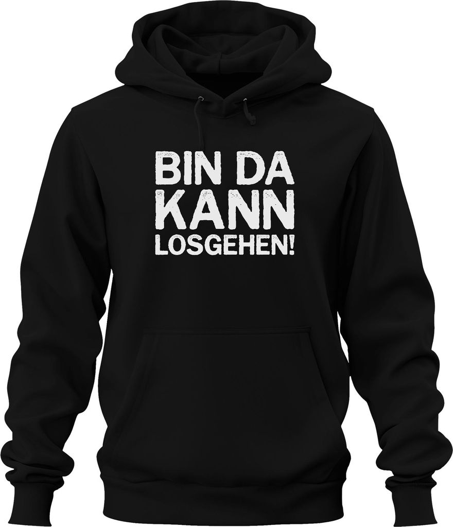 Bin da kann losgehen lustiger Spruch Party Geburtstag Fun Ironie Uni Hoodie Kapuzenpullover, Schwarz, XXL