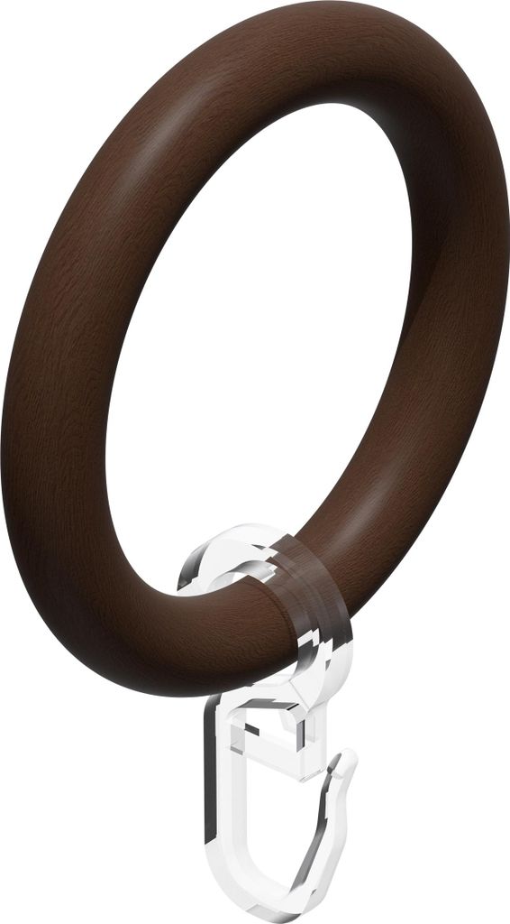 Interdeco Gardinenringe / Rundringe mit Faltenhaken für Gardinenstangen mit 28 mm Ø Nussbaum lackiert, Pack. 24 Stück