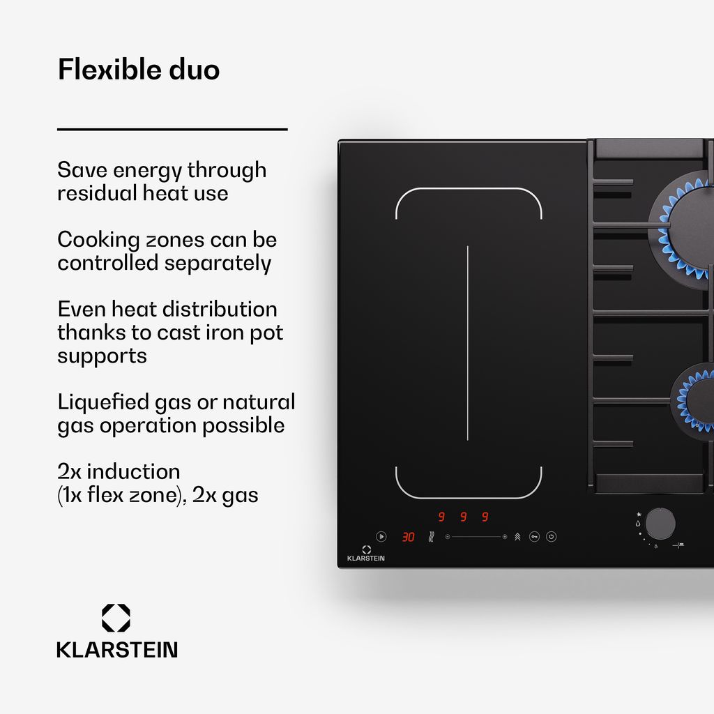 Klarstein dvojitá indukčná a plynová varná doska, 7 kW plný Obrázok produktu 
