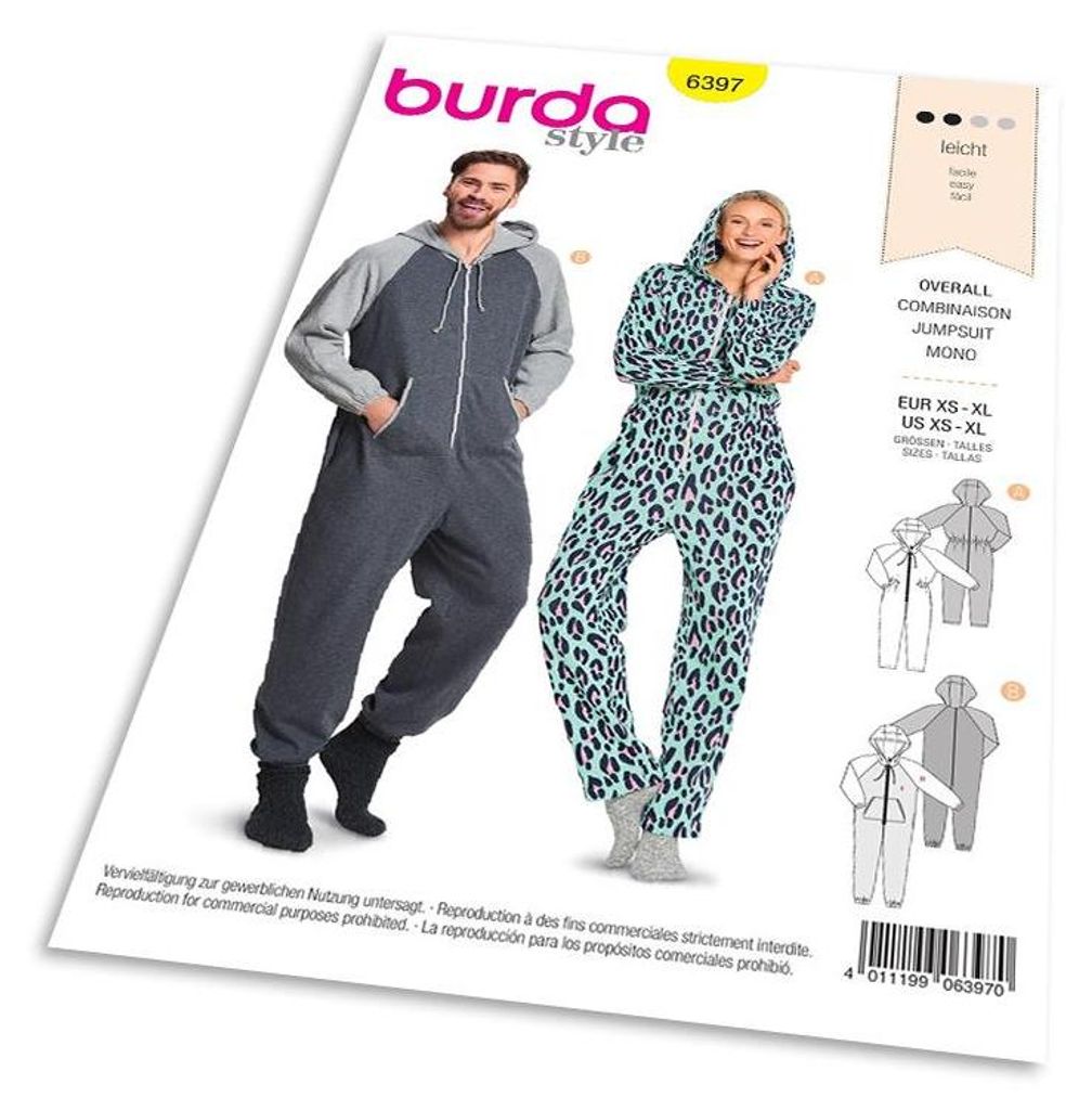 Strih Burda 6397 - Dámsky a pánsky domáci overal, kombinéza Obrázok produktu 
