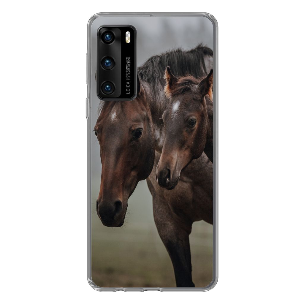 MuchoWow Handyhülle Schutzhülle Hülle für Huawei P40 Pferde - Nebel - Landschaft Silikon Softcase Handy Hülle - Handytasche