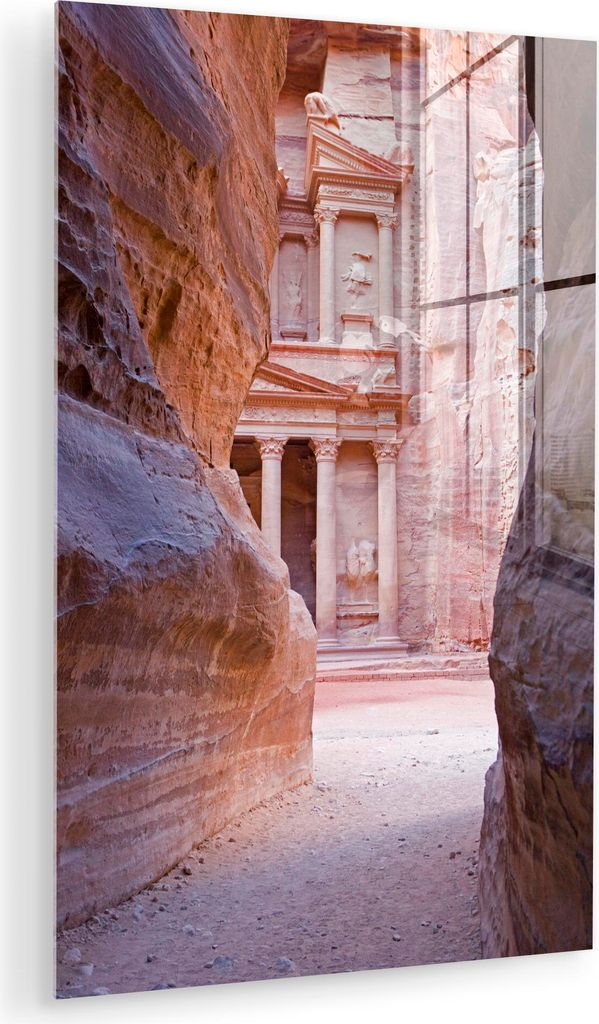 MuchoWow Glasbilder - Bilder auf Wandbild - Foto auf Glas Petra zwischen den Felsen von Jordanien 20x30 cm Wanddekoration aus Glas - Acrylglasbild ...