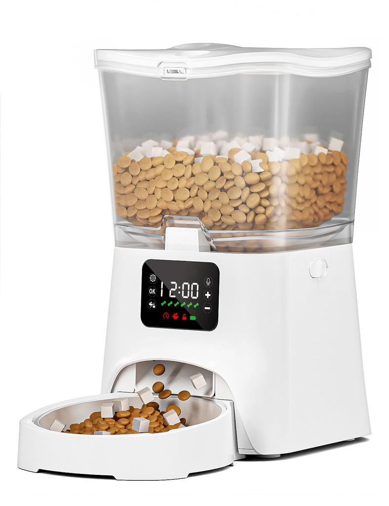 Futterautomat Katze,3L Katzenfutter Automat mit Programmierbarem Timer 1-6 Mahlzeiten pro Tag-Futterspender Hund mit Pressedeckel