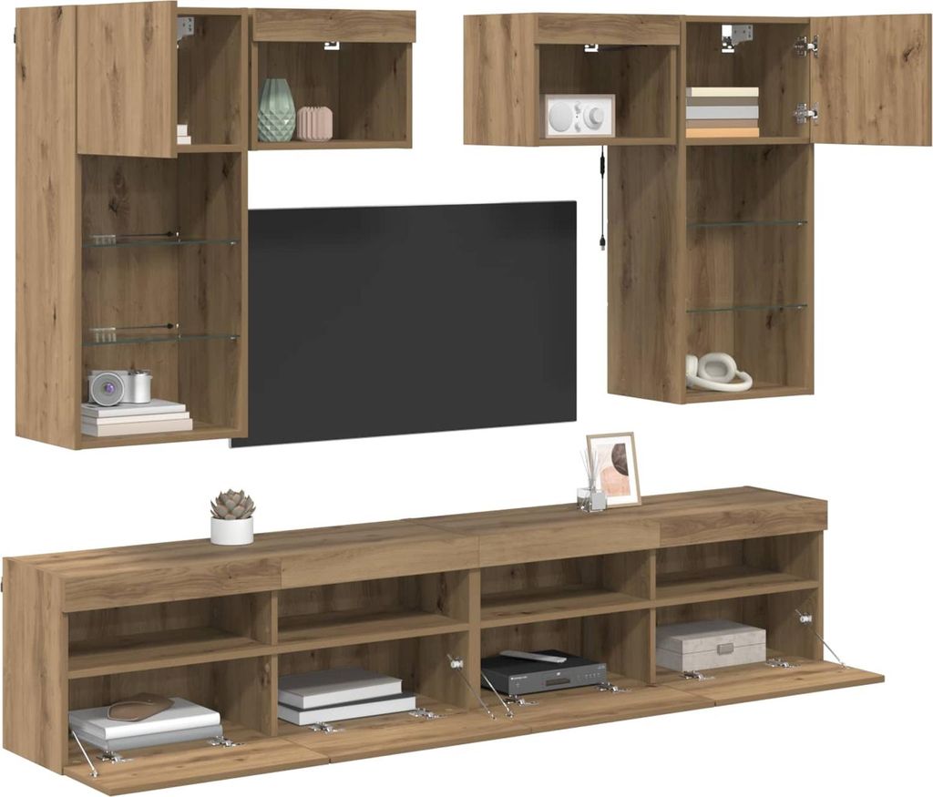 "Winter Sale" TV-Wandgeräte mit LED-Lichtleisten 6 pcs - Montage erforderlich - Altholz Holzwerkstoff - clorisNeu411941 - TV-Schränke