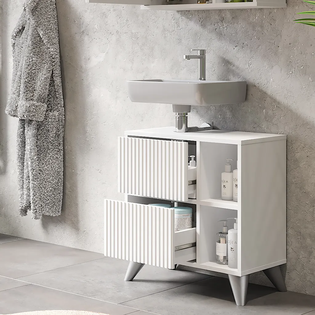 Sottolavabo Bagno Vicco Leano Bianco 60 cm - 2 Cassetti Salvaspazio