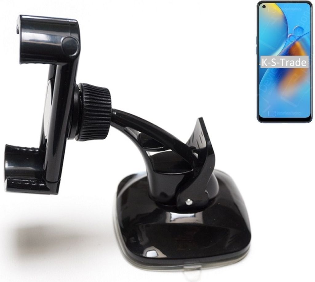 K-S-Trade kompakte Handy-Halterung Windschutzscheibe kompatibel mit Oppo F19 Armaturenbrett schwarz Autohalterung KFZ Halter Scheiben-Halterung