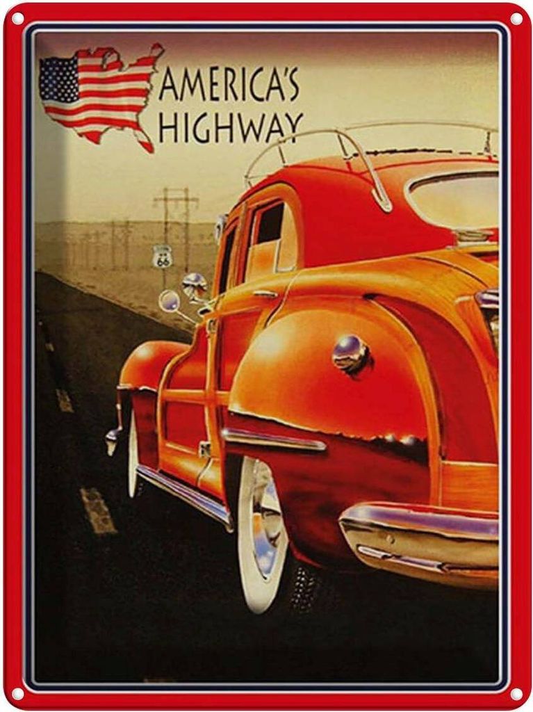 vianmo Blechschild 40x30 cm Auto Oldtimer america ́s highway USA