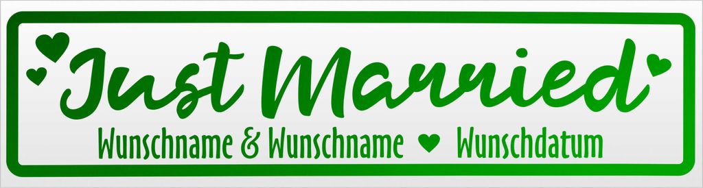 Kiwistar Just Married Wunschname Datum Magnetschild Schild magnetisch - 20cm Grün - reflektierend - Magnetfolie für Auto PKW Kfz