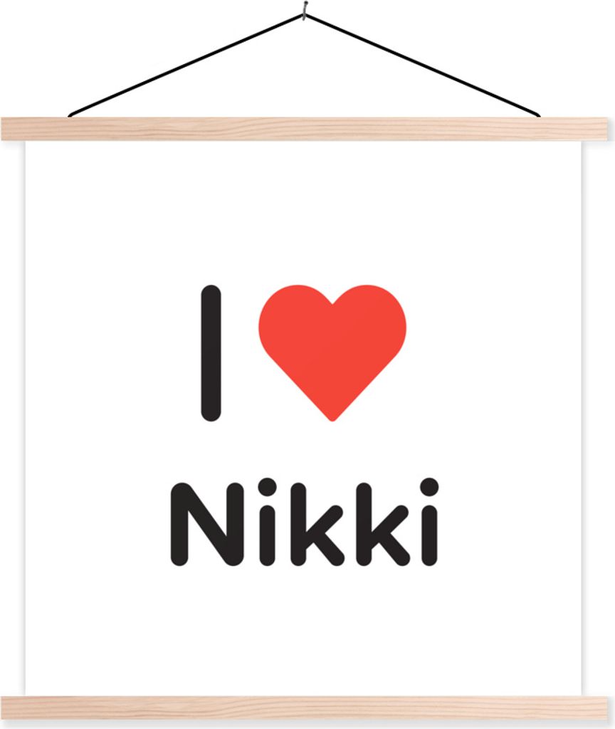 MuchoWow Textilposter Ich liebe - Nikki - Mädchen 40x40 cm mit holzfarbenen Rahmen - Posterleiste