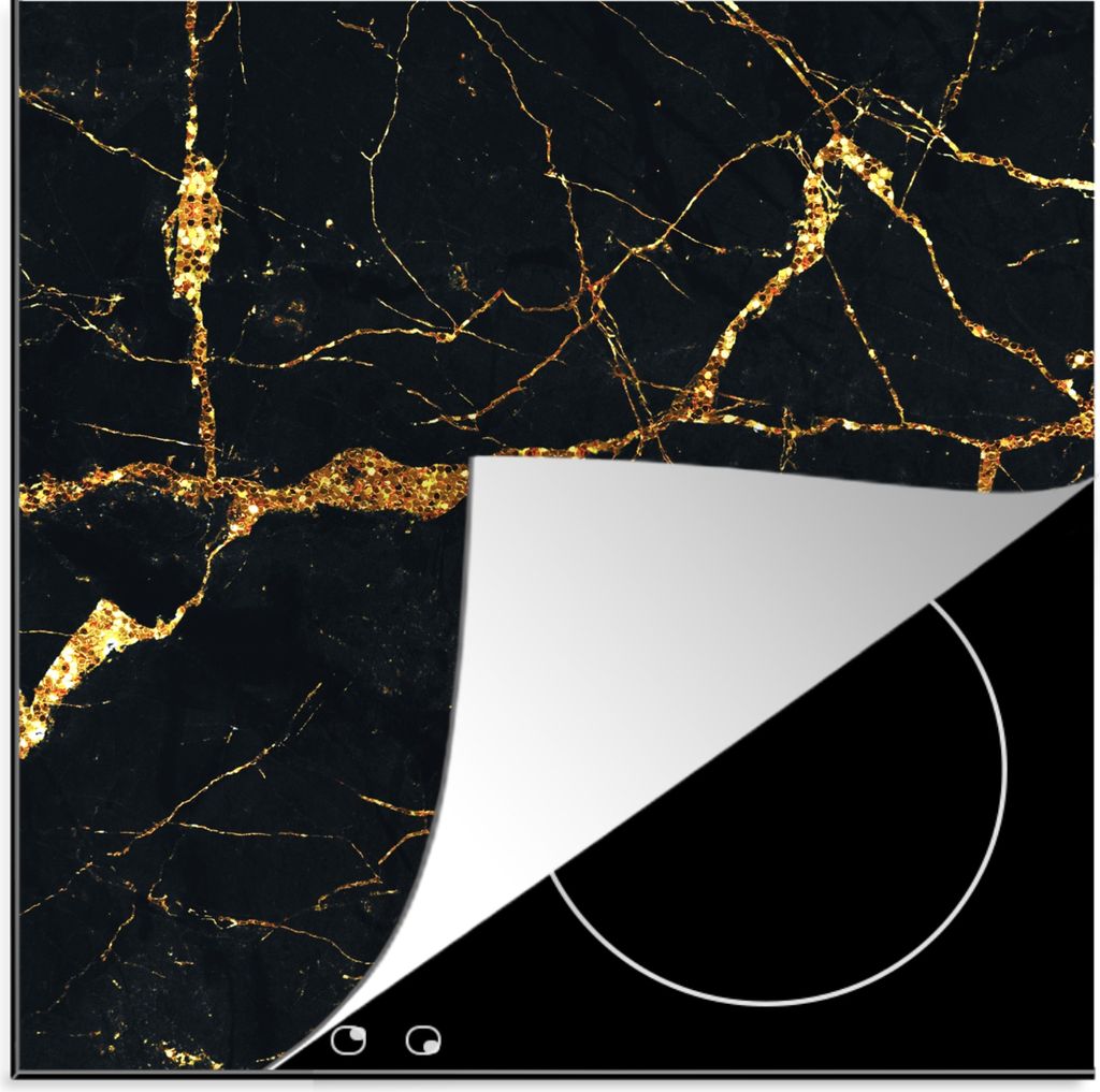 KitchenYeah Herdabdeckplatte Gold - Marmor - Glitzer - Luxus , 78x78cm, Küche Deko, Glaskeramikkochfeld Herdabdeckung, Abdeckplatte fùr Kochfeld