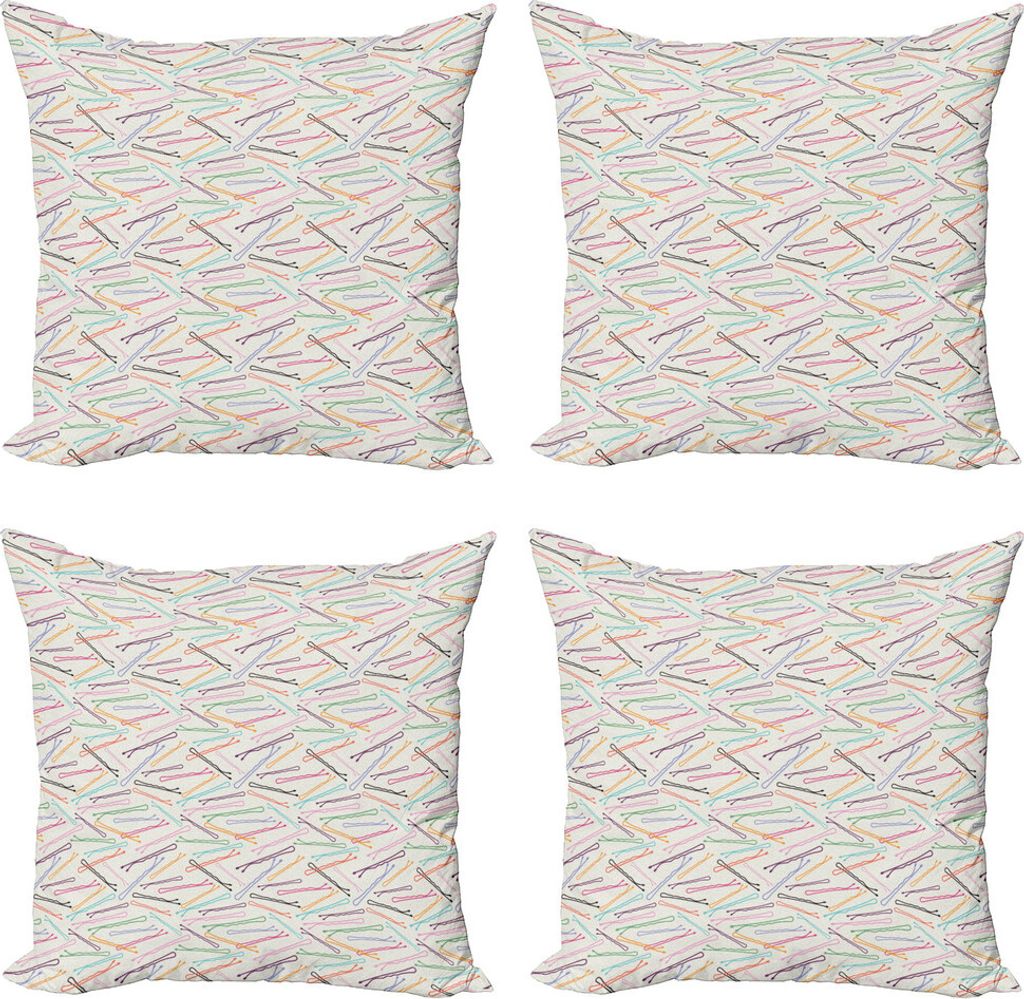 ABAKUHAUS Friseur Kissenbezug Set (4 Stück), Bunte Retro BobbyPin, Moderner Doppelseitiger Digitaldruck, 40 cm x 40 cm, Mehrfarbig