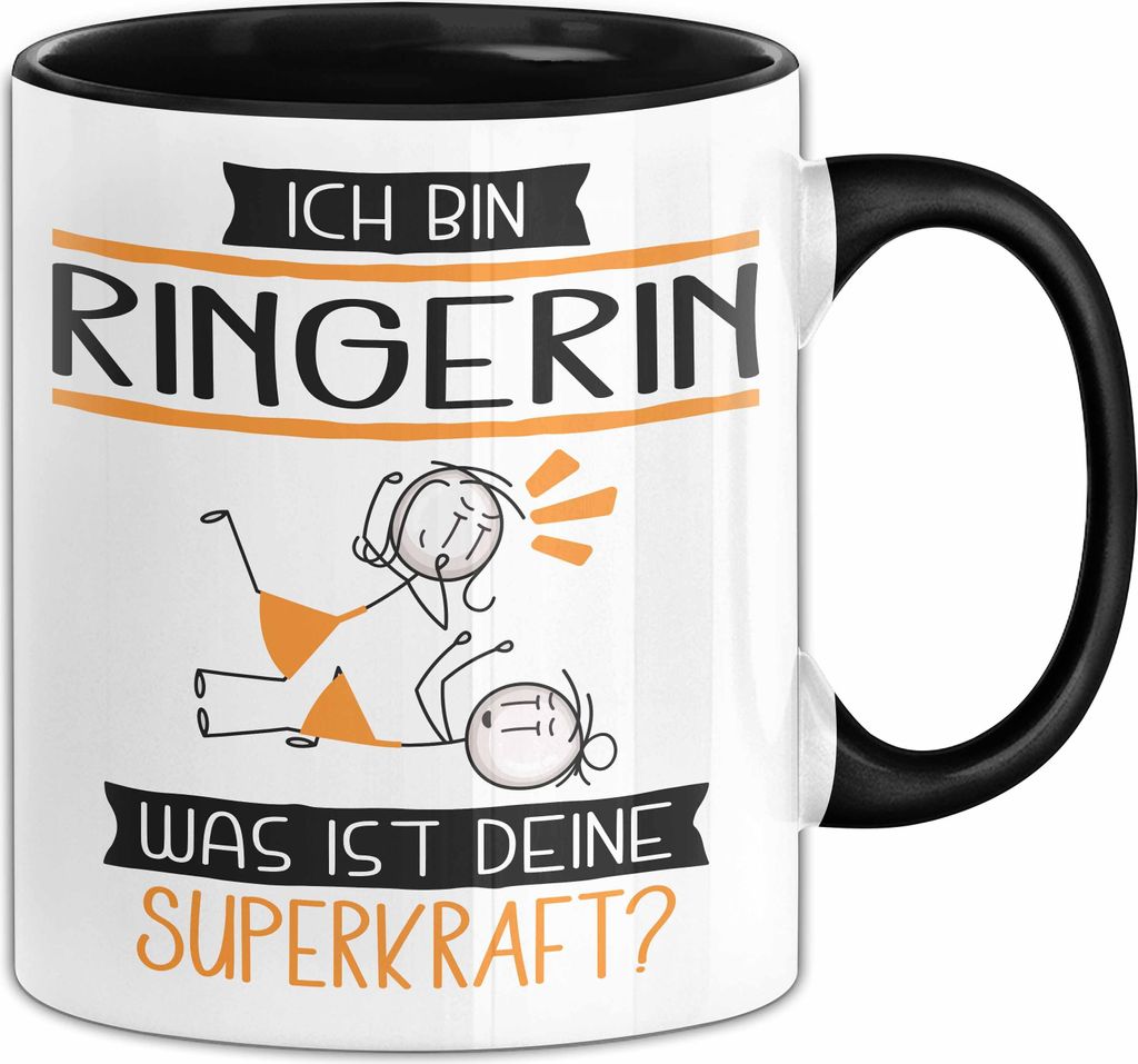 Ringerin Geschenk Tasse Ich Bin Ringerin Was Ist Deine Superkraft Geschenkidee Lustig Geburtstag Weihnachten (Schwarz)