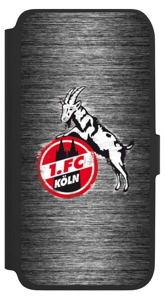 NIVOCASE Klapphülle für Samsung Galaxy A17 5G Handyhülle aus Kunst Leder NIVOflip schwarz 1. FC Köln Metallic Look Offizielles Lizenzprodukt