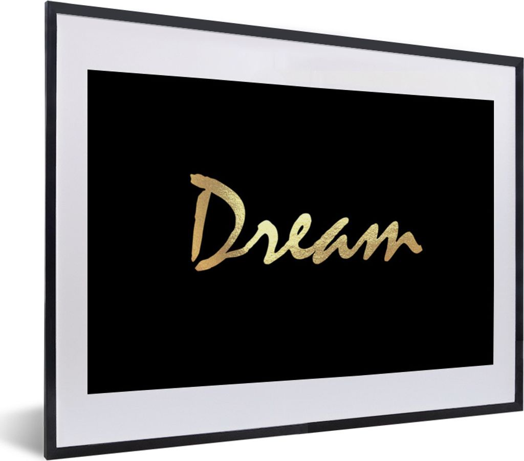 MuchoWow Gerahmtes Poster Zitat - Traum - Schwarz - Gold 40x30 cm - Poster mit Schwarzem Bilderrahmen Wandposter Rahmen Foto Bilder - Bilderrahme...