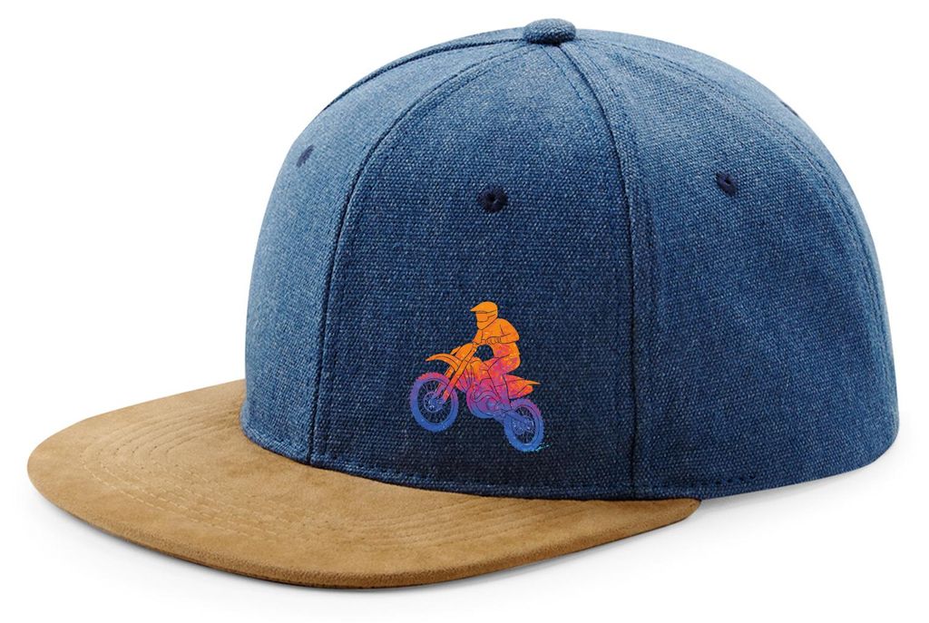 Huuraa Cappy Mütze Motocross bunte Silhouette Denim Baumwolle und Polyester Snapback Kappe Geschenkidee