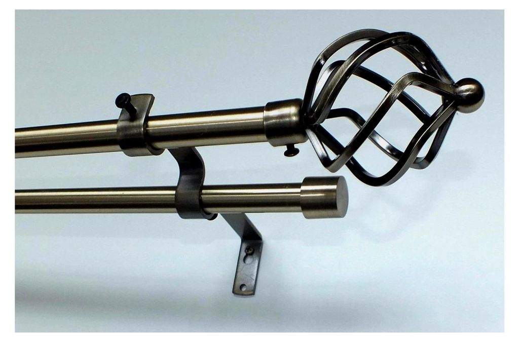 Doppelte Gardinenstange aus Metall in antikem Messing mit 2 Rohren, 16 mm Durchmesser (320 cm, 2 x 160 cm)