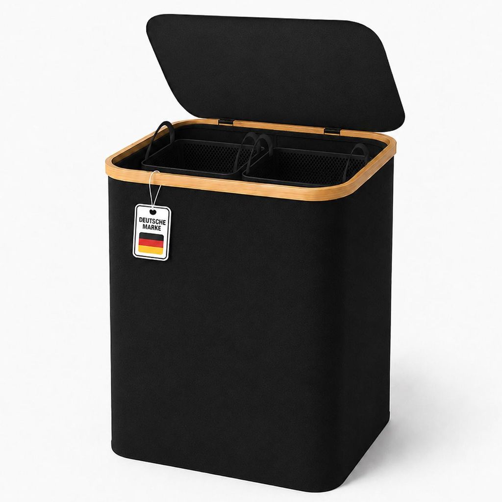 Roxlin Wäschekorb XXL 150L faltbar Bambus mit Deckel und 2 Produktbild 