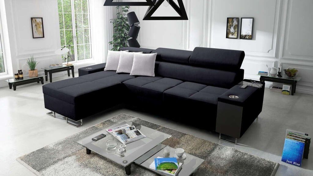 Ecksofa Anita I Maxi Luxus und Elegantes mit Schlaffunktion, Teile hat einen Öffnungsbügel, eine Steckdose und einen USB-Anschluss Sawana14