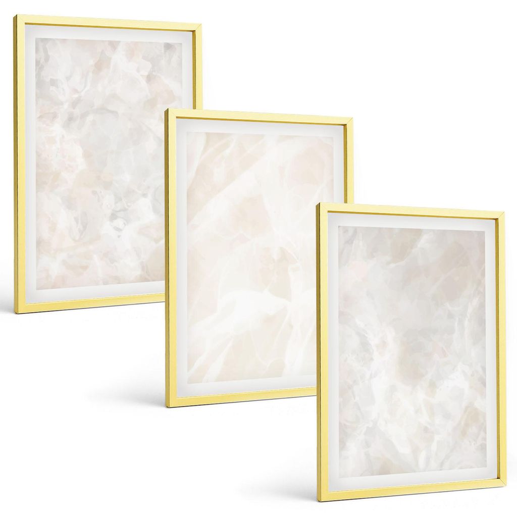 Bilder Set 3-teilig im Goldrahmen Rahmen – Wandbilder 3 Stück – gerahmte Poster für Wohnzimmer, Schlafzimmer und Flur – 40x60 cm – Pastel...