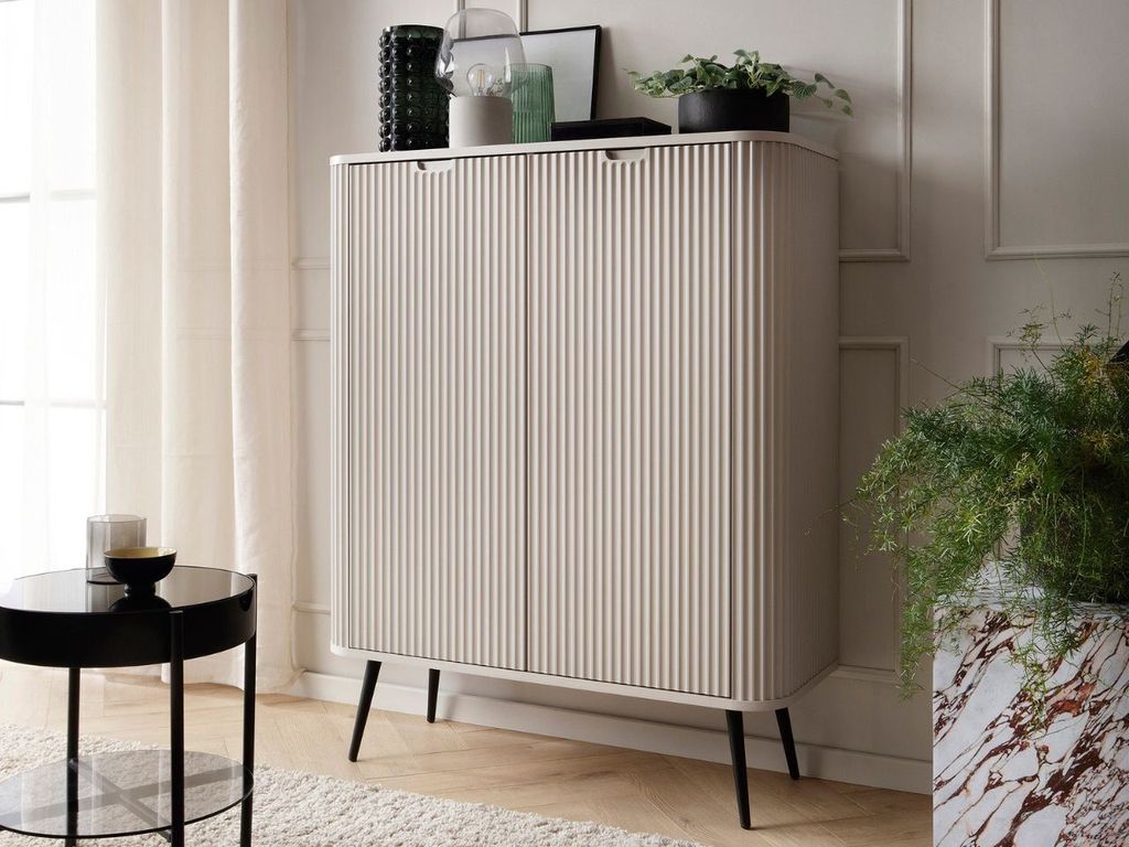 GrainGold Kommode Viva - Zweitürige Kommode, Sideboard, Hohe Kommode, Gefräster Kommode - Kommode Beige, Schwarz
