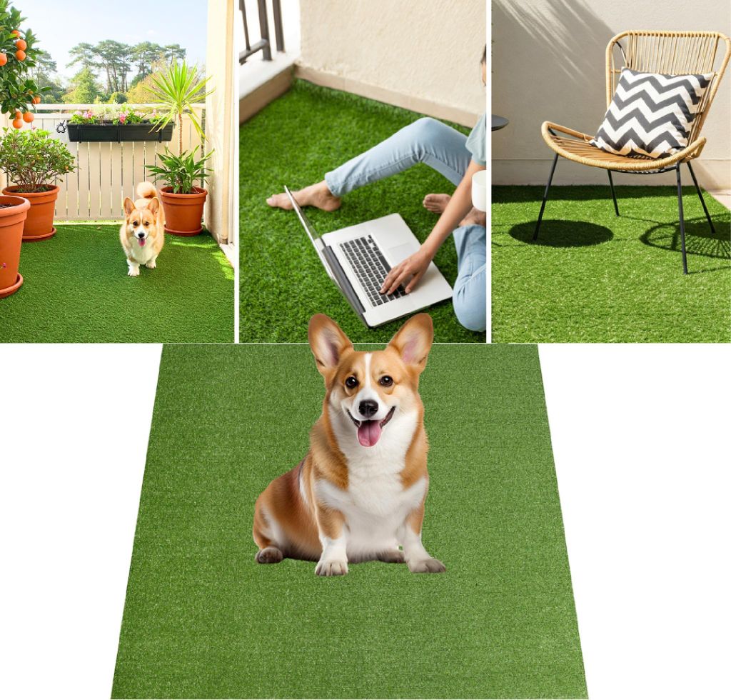 Tapiso Rasenteppich NATURAL Grün Höhe: 6mm Balkon Terrasse 100 x 1350