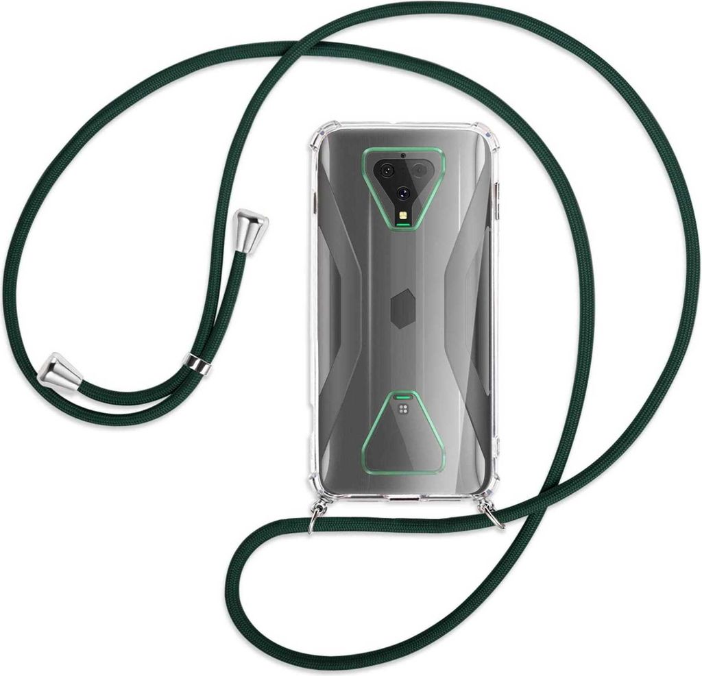 Handykette Backcover-Schutzhülle mit Band (Metall silberfarben) für Xiaomi Black Shark 3 - dunkelgrün