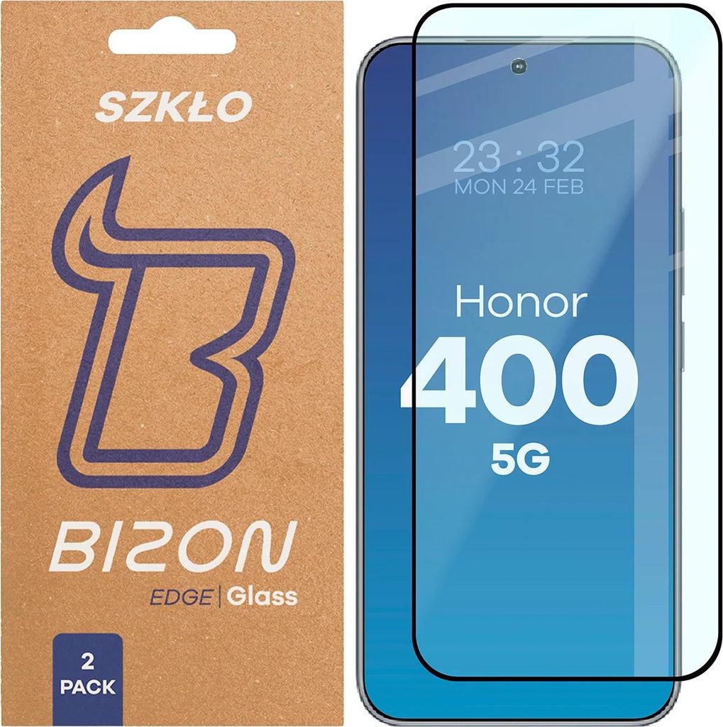 2x Gehärtetes Glas für Honor 400, Bizon Glass Edge Duo, Produktbild 
