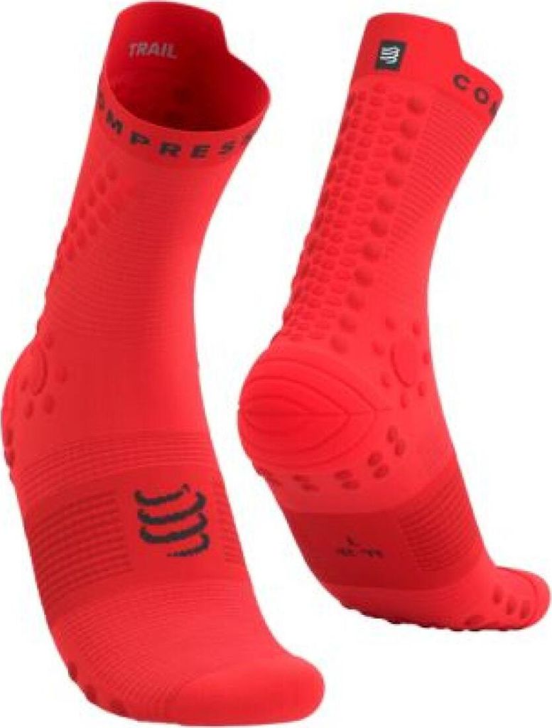 COMPRESSPORT Klassische Fahrradsocken - PRO RACING SOCKS V4.0 TRAIL - Rot/Schwarz 39-41