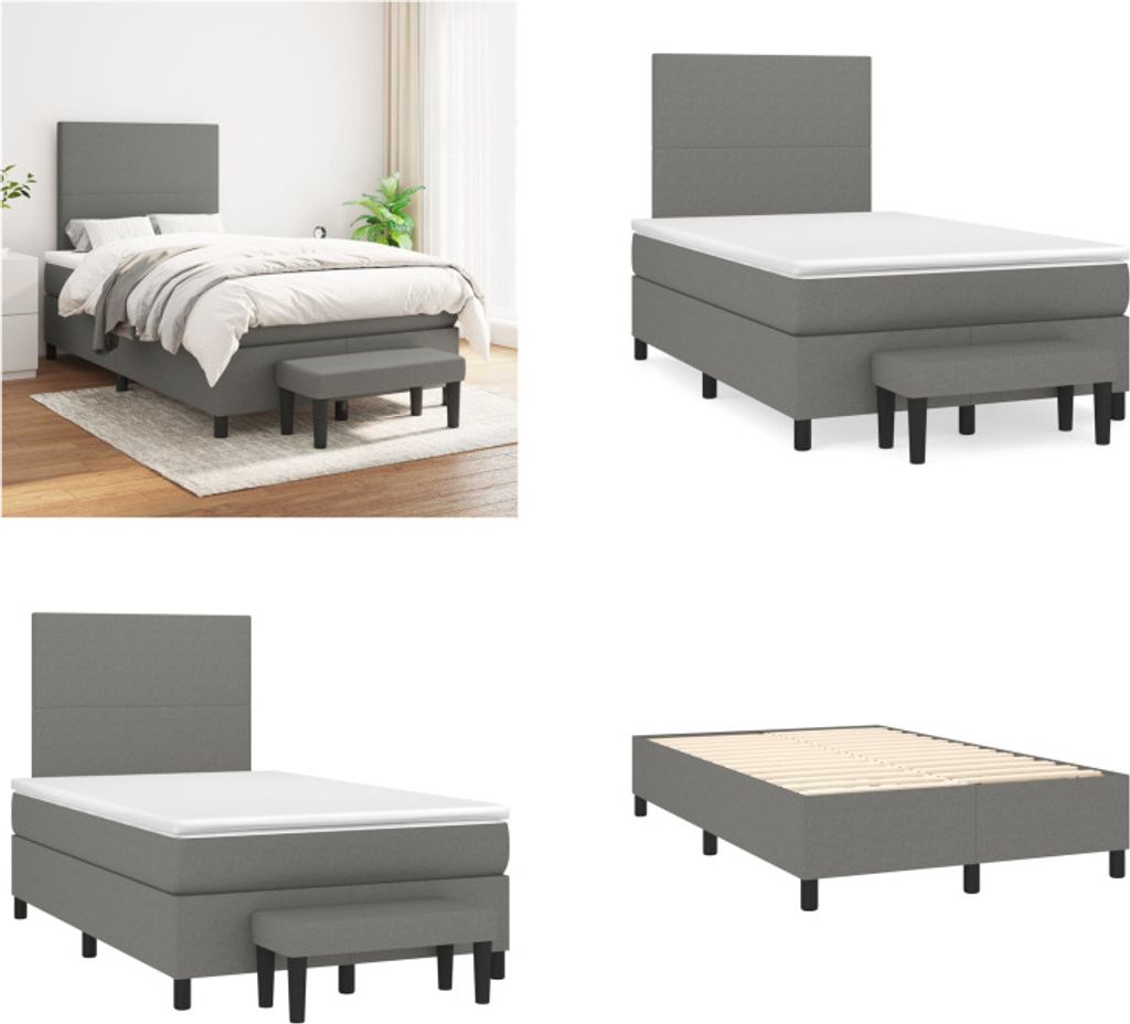 vidaXL Boxspringbett mit Matratze Dunkelgrau 120x200 cm Stoff - Boxspringbett - Boxspringbetten - Bett - Schlafzimmermöbel