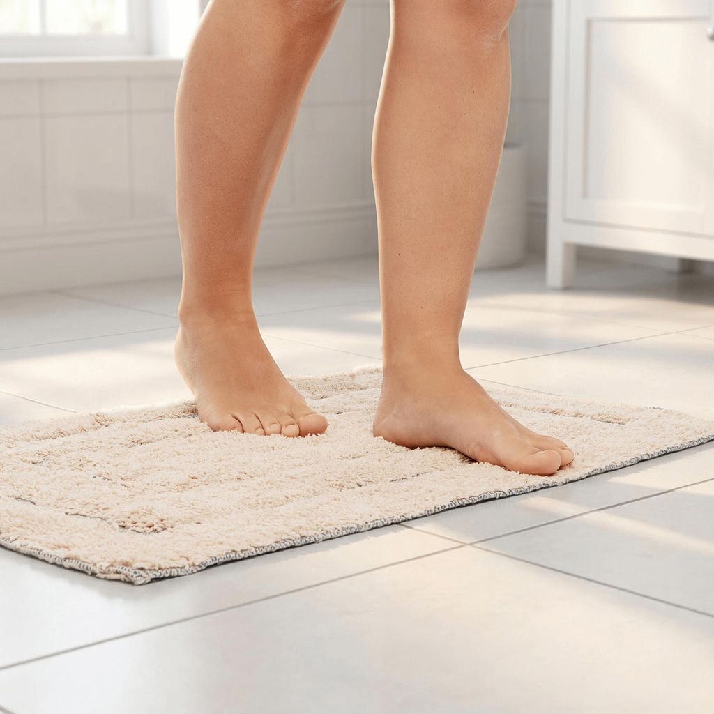 Dariana Badematte Softa 100% Baumwolle 45x75 cm Beige mit Rahmen - Rutschfester Badvorleger