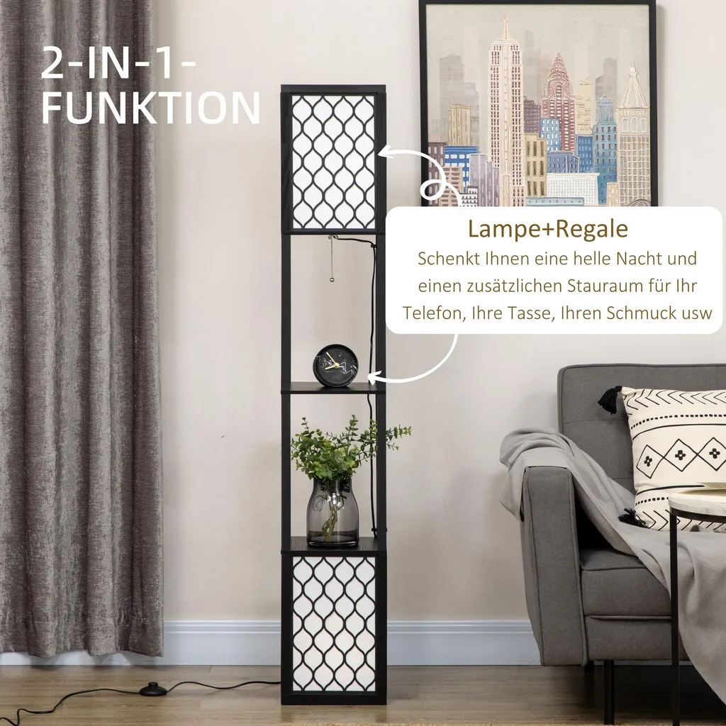 Lampadaire avec Tablette de Rangement et Double Éclairage pour Salon