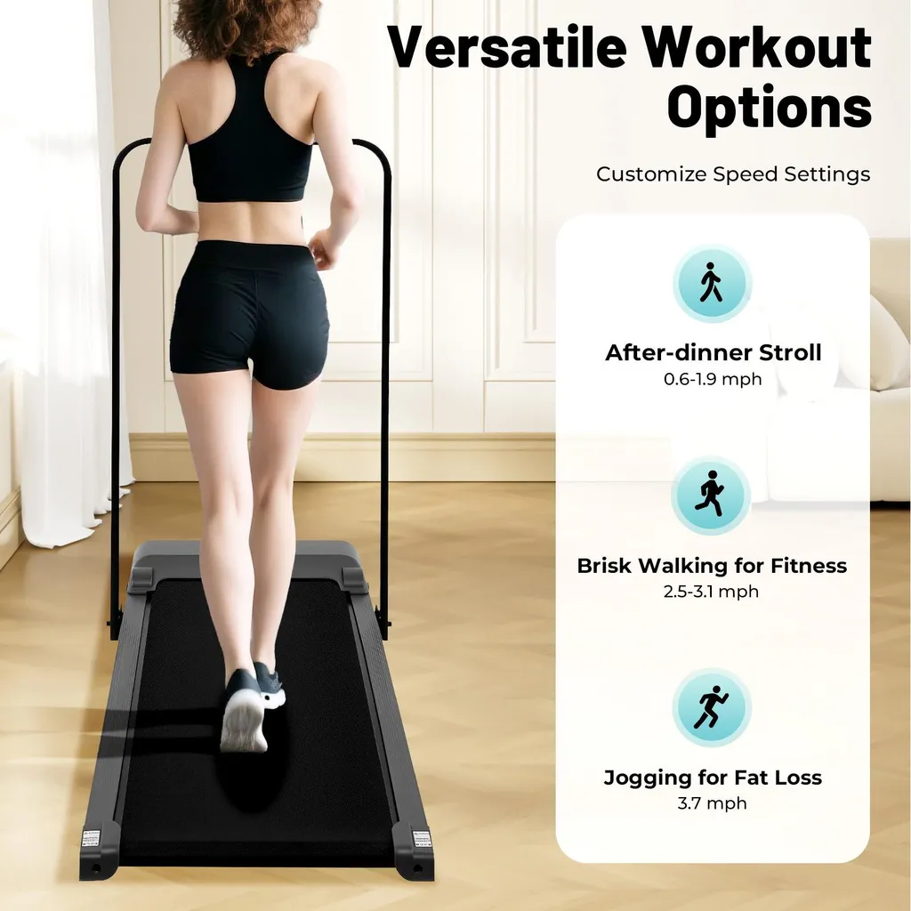 Tapis de course pliable noir avec télécommande et écran LED - Modèle compact