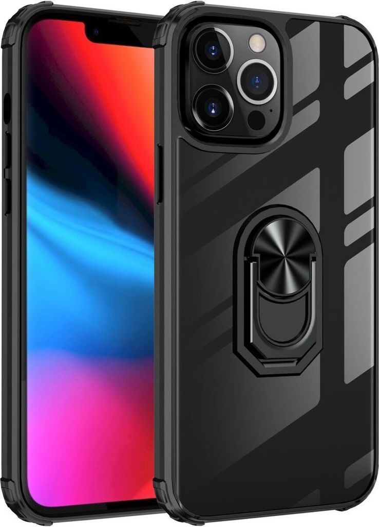 Mobigear Crystal Ring iPhone 14 Plus Hülle Hardcase Backcover mit Ringhalter - Transparent / Schwarz