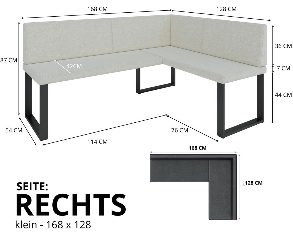 Banc d'angle AKIKO METAL Corner Bench 168x128 droite - Image du produit 