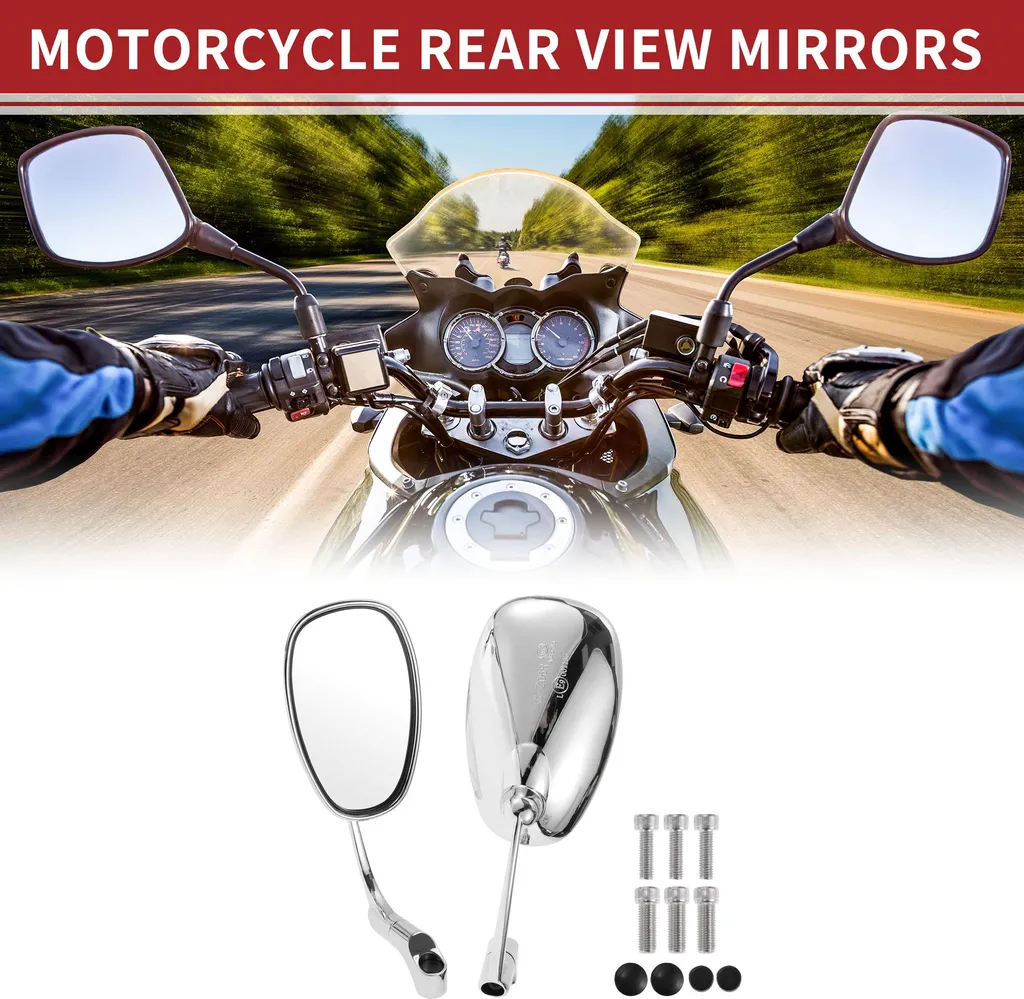 Rétroviseurs de moto anti-vibrations M8 M10 rigides en alu chromé