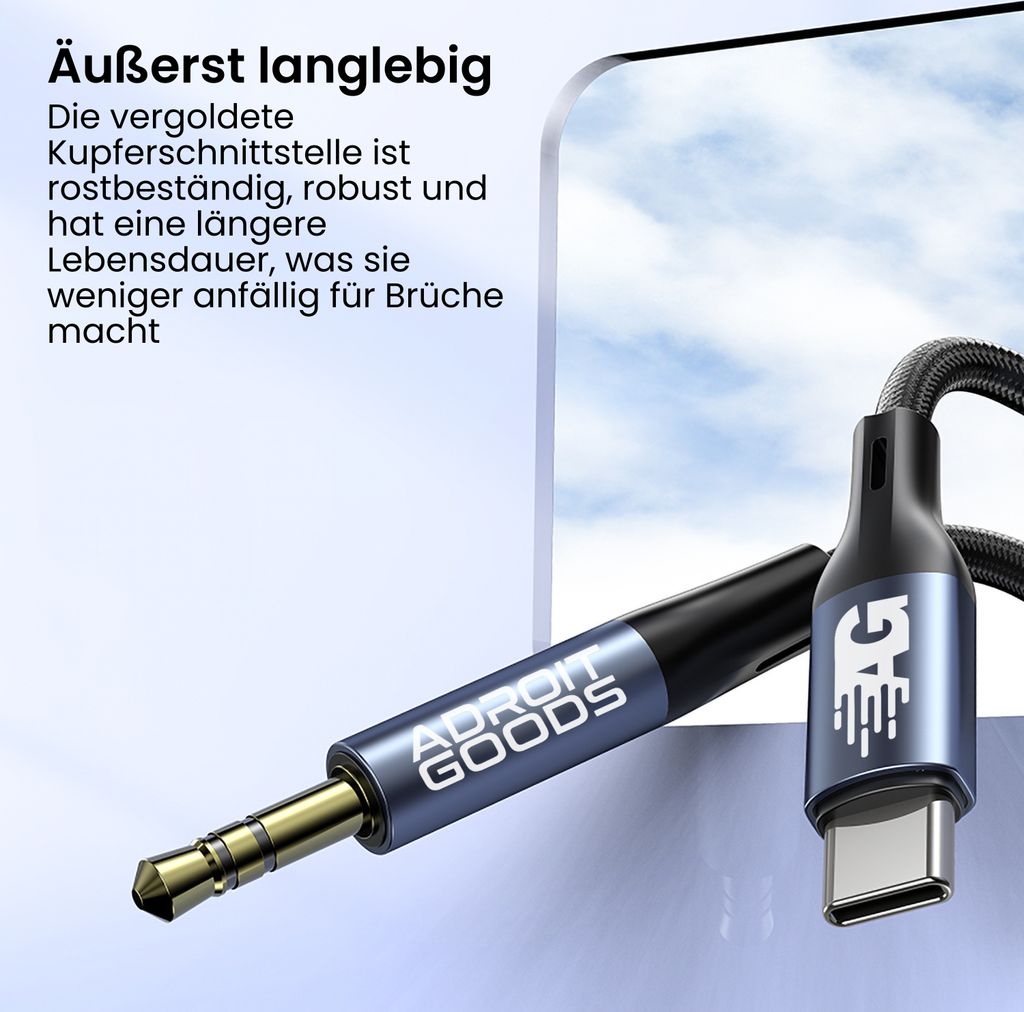 AdroitGoods USB-C auf Klinke Audio Aux Kabel - 150cm - Produktbild 3