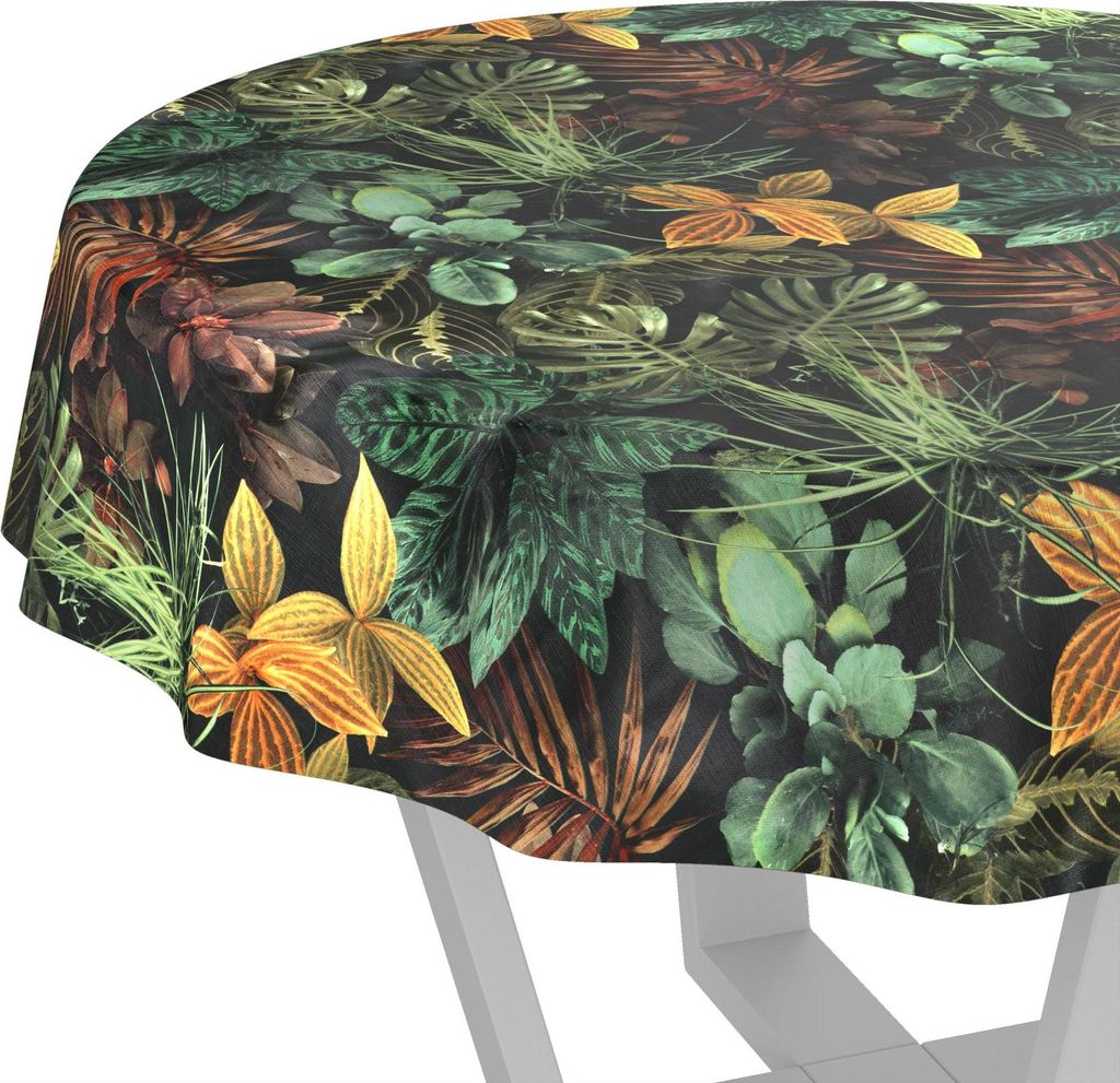 Tischdecke wasserabweisend abwaschbar Braun Rund 120cm Blätter Tropika Wachstuch Gartentischdecke