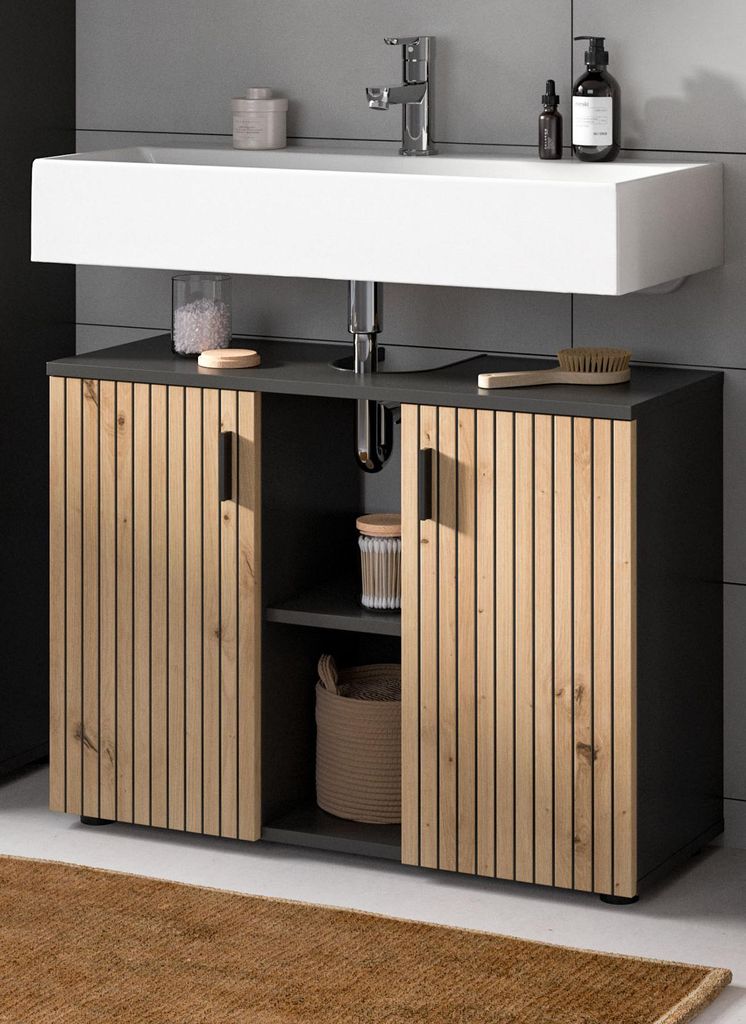 Waschbeckenunterschrank "Livia" in Artisan Eiche und grau Badezimmer Unterschrank 80 cm
