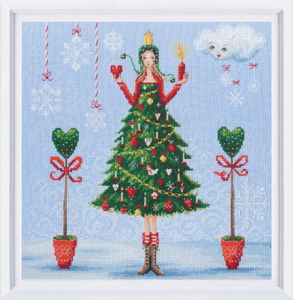 Broderie point de croix Femme en robe verte RTO kit complet guidé