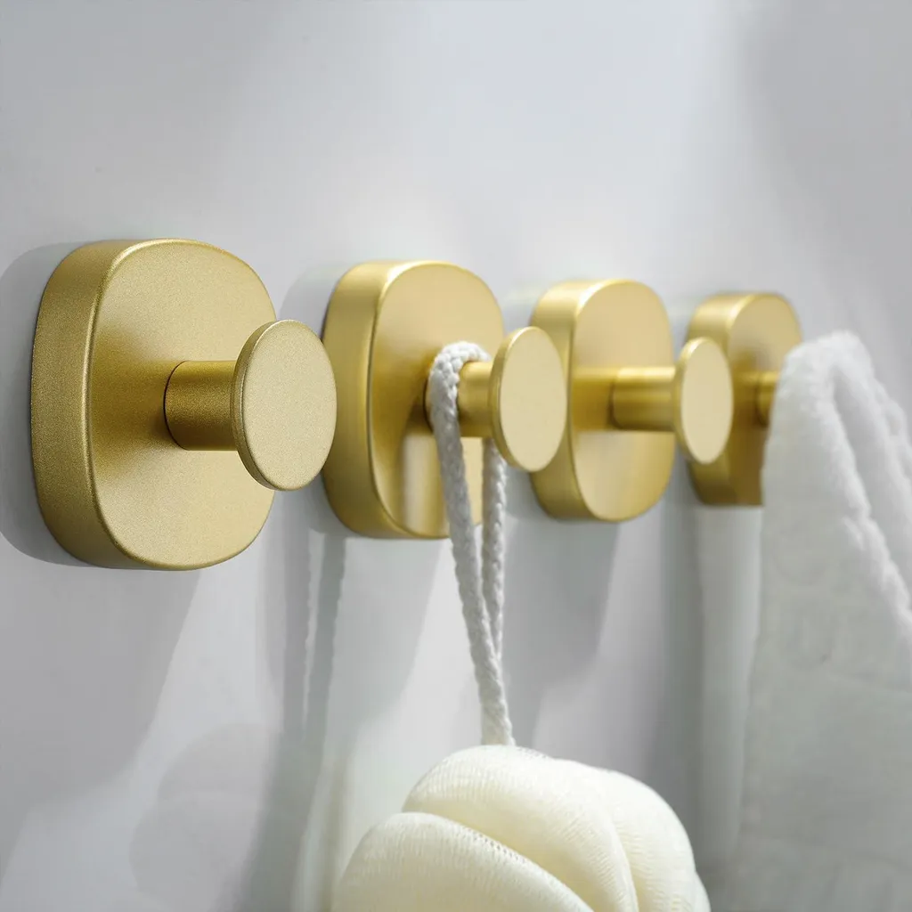 Rangement Salle de Bain Inox Doré sans Trou : 4 Supports à Ventouse Pro