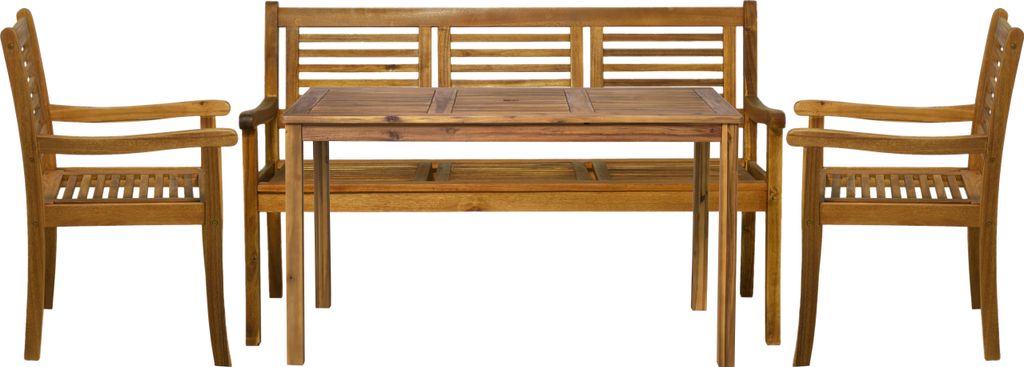 Möbilia 4-tlg. Garten-Sitzgruppe | 1 Tisch, 2 Armlehnstühle, 1 Bank | Akazie-Holz natur | 31020022 | Serie GARTEN