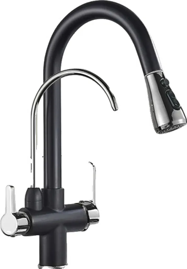 Rubinetto Cucina Doppia Maniglia Nero e Cromo B - Qualità Professionale