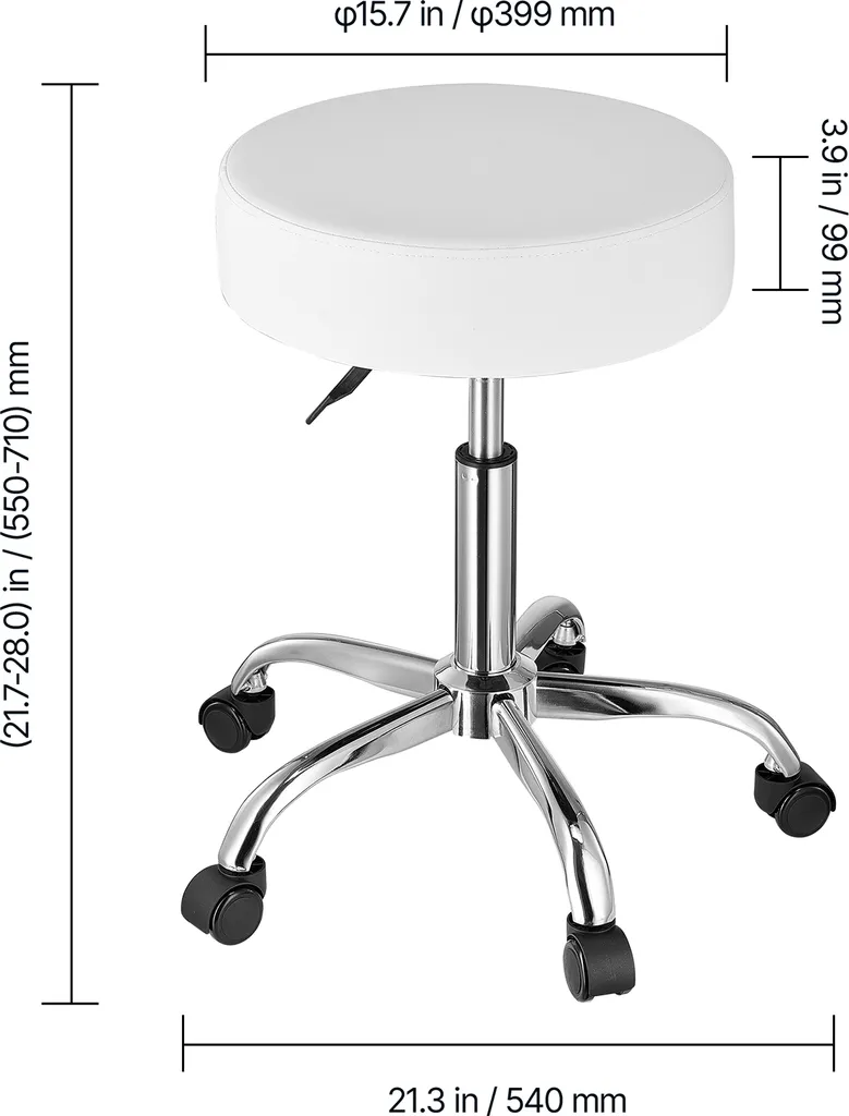 Siège de selle ergonomique pivotant tabouret à roulettes blanc VEVOR - 8