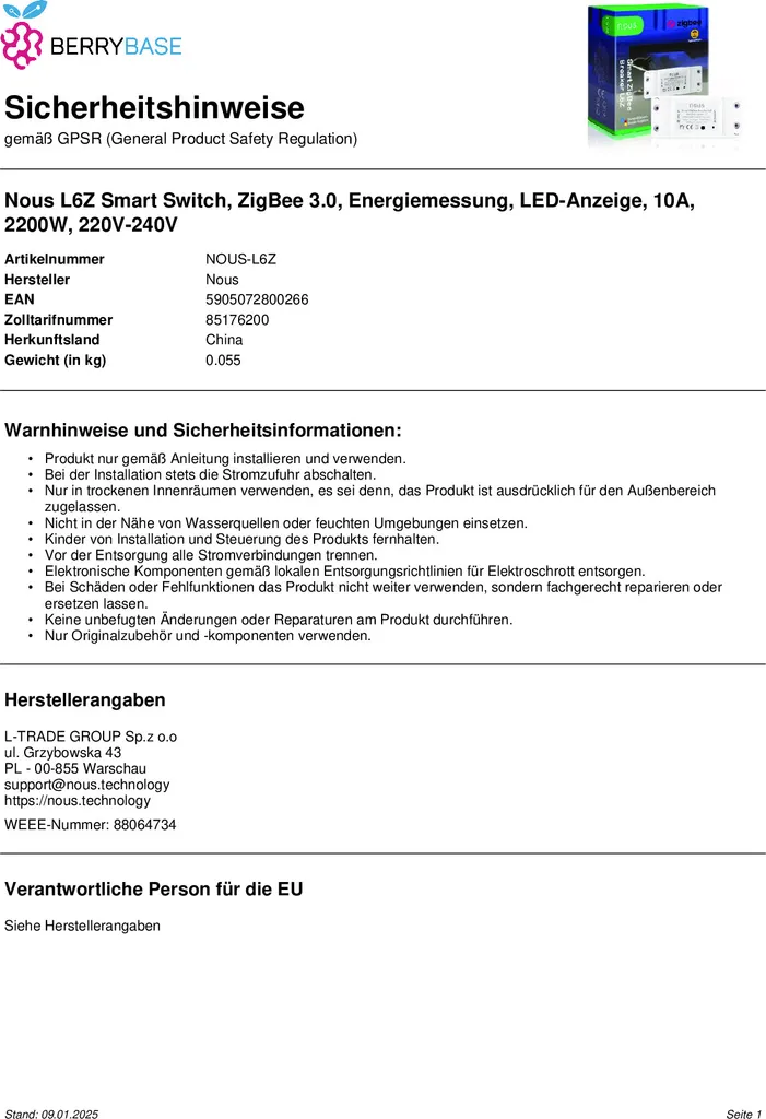 Réduisez vos Factures avec le Module de Commutation Zigbee Nous L6Z - 10