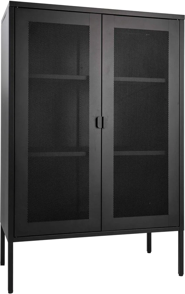 Armoire vitrine Melbourne noire avec doubles portes grillagées métal