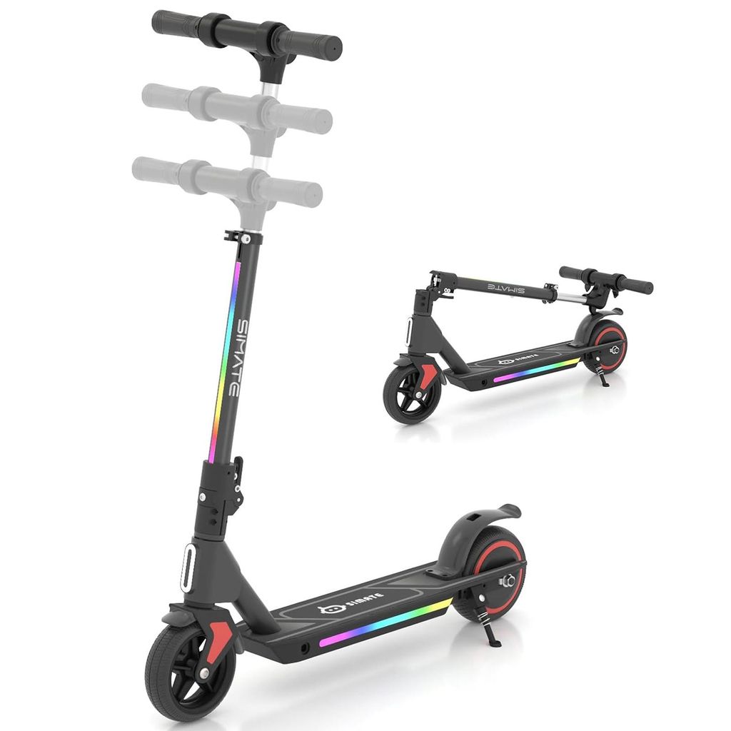 Elektroroller Kinder 3-Fach Höhenverstellbar, Faltbar Elektroscooter, LED Display, Reichweite 5-8KM, 14 km/h, 130W, Pedal Licht – E-Scooter Schwarz