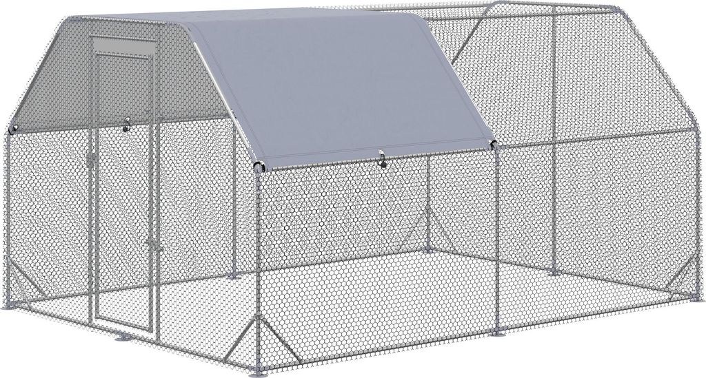 Hühnergehege Hühnerstall Hühnerauslauf, begehbar, verriegelbare Tür, für 10-12 Hühner, 280 cm x 380 cm x 195 cm, Grau