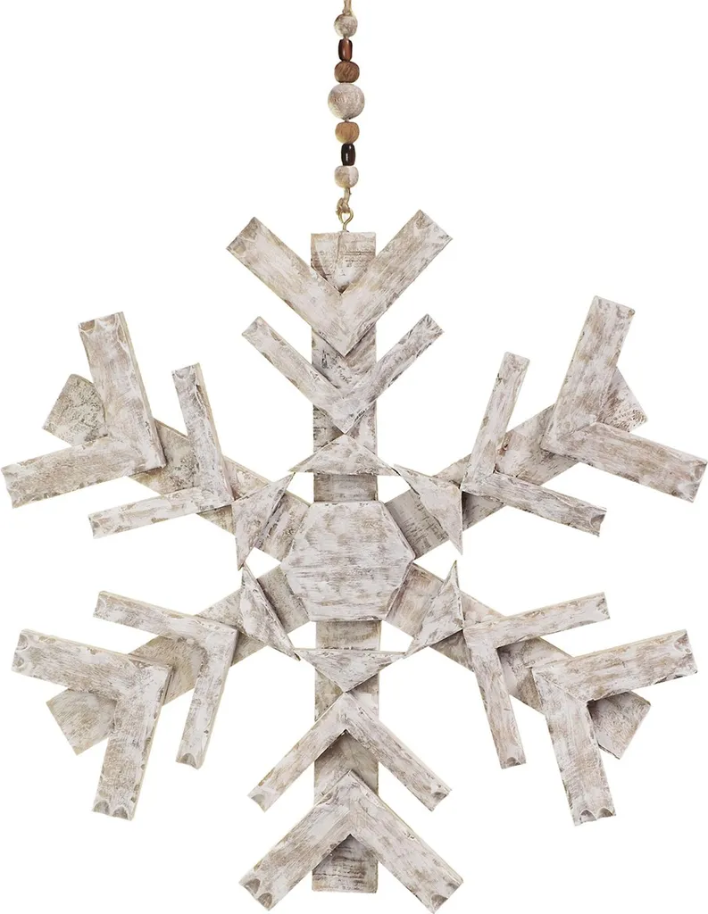 Décoration de fenêtre flocon de neige bois 60 cm pour ambiance de Noël